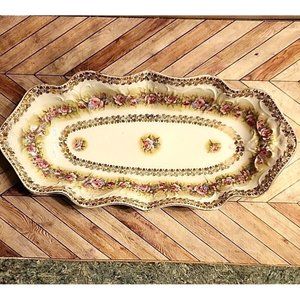 C.T. Carl Tielsch Porcelain Relish Dish Celery Oval Floral Germany 12x6 Antique